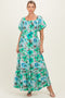 Emerald Green Floral Smocked Tiered Maternity Maxi Dress