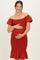 Rust Smocked Off Shoulder Ruffle Hem Maternity Dress