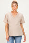 Beige Washed V-Neck Oversized Maternity Tee