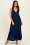 Navy V-Neck Open Back Maxi Dress