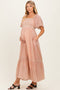 Dusty Pink Lace Accent Flutter Sleeve Maternity Maxi Dress
