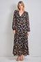 Black Floral Long Sleeve Midi Dress