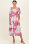 Pink Floral Cutout Tie Back Midi Dress
