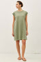 Olive Garment Washed Casual Capped Sleeve Dress