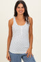 Blue Floral Pointelle Knit Button Tank Top