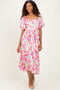 Pink Floral Square Neck Babydoll Maxi Dress