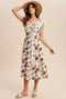 Brown Floral Button Detail Midi Dress