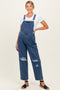 Navy Distressed Denim Maternity Overalls