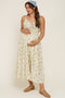 Cream Striped Floral Smocked Waist Maternity Midi Dress
