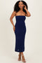 Navy Strapless Laser Cut Lace Floral Detail Dress