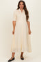 Pale Yellow Smocked Button Down Maternity Midi Dress