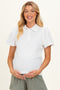 White Lace Trim Maternity Polo Shirt