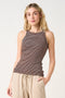 Chocolate Striped Ribbed Knit Tank Top