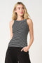 Black Striped Ribbed Knit Tank Top