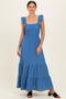 Blue Ruffle Strap Smocked Maxi Dress