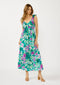 Teal Floral V-Neck Ruffle Strap Maxi Dress