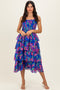 Royal Blue Floral Smocked Tiered Midi Dress