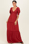 Brick V-Neck Smocked Tiered Maxi Dresses