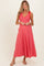 Red Striped Smocked Shoulder Tie Maternity Midi Dress