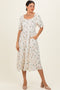 Ivory Floral Sweetheart Neckline Midi Dress