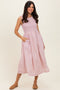 Blush Gingham Sleeveless Smocked Midi Dress
