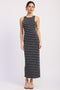 Navy Ribbed Striped Fitted Maxi Dress