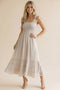 Stone Smocked Shoulder Tie Maxi Dress