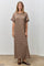 Mocha Striped Knit Scallop Accent Maxi Dress