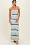 Blue Multi Striped Strapless Flare Maxi Dress