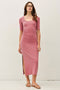 Dusty Rose Ruched Short Sleeve Side Slit Midi Dress