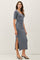 Slate Ruched Short Sleeve Side Slit Midi Dress