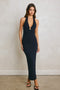 Navy Knit Halter Gold Ring Maxi Dress
