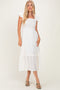 Natural Button Accent Smocked Ruffle Midi Dress