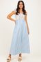 Blue Striped Sleeveless Smocked Floral Maxi Dress