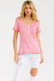 Pink Floral Ruffle Trim Henley Top