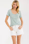 Sage Stripe Scoop Neck Henley Top
