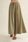 woman wearing olive green wide-leg pants with an elastic waistband and drawstring detail