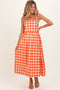 Orange Gingham Strapless Maternity Midi Dress