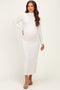 Cream Ruffle Mock Neck Long Sleeve Maternity Midi Dress