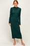 Hunter Green Ruffle Mock Neck Long Sleeve Midi Dress