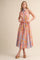 Peach Pink Colorblock Floral Button Down Midi Dress