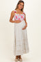 Off White Multi Floral Smocked Maternity Midi Dress