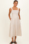 Khaki Striped Smocked Sleeveless Maternity Midi Dress