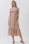 Beige Smocked And Tiered Maxi Dress