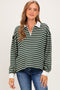 Hunter Green Striped Long Sleeve Maternity Polo Shirt