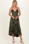 Olive Floral V-Neck Tiered Hi-Lo Dress
