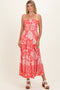 Coral Pink Floral Smocked Strapless Midi Dress