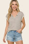 Charcoal Split Neck Striped Knit Top