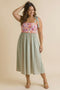 Sage Floral Tie Shoulder Woven Midi Dress