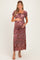 Vintage Rust Ruched Floral Mesh Maternity Midi Dress